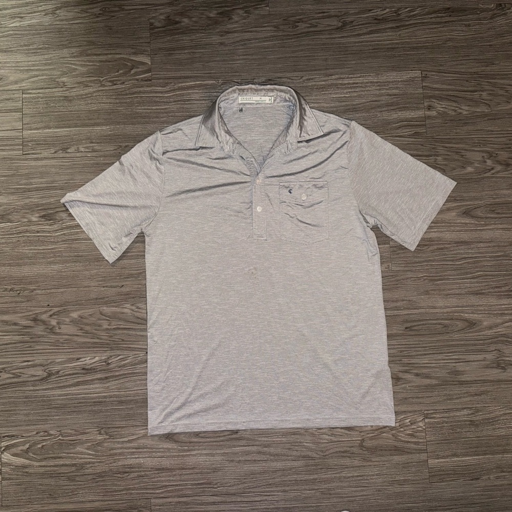 Criquet Polo Shirt Mens Size Medium Grey Organic Cotton Short Sleeve Button Up